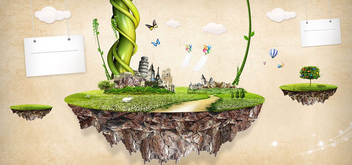 夢幻懸浮山背景,3D立體墻畫,